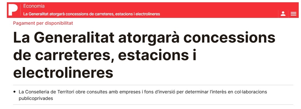 La Generalitat atorgarà concessions de carreteres, estacions i electrolineres